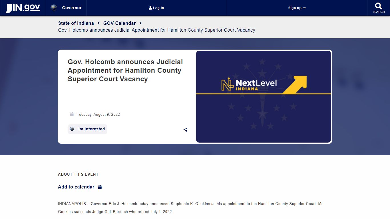 Gov. Holcomb announces Judicial Appointment for Hamilton County ...